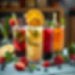 A vibrant assortment of detox drinks featuring fresh fruits and herbs