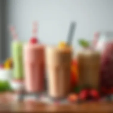 Protein Shakes to Support Weight Management Colorful display of protein shakes with various toppings