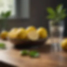 Fresh lemons on a wooden table