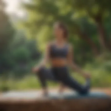 A person practicing yoga outdoors with nature in the background.