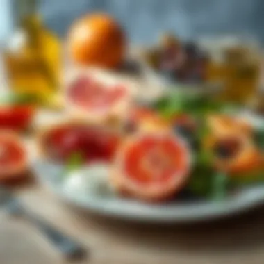 Nutritious Meal Composition Healthy meal plate featuring grapefruit and other nutritious foods