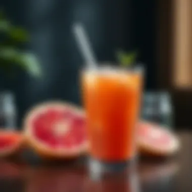 Refreshing Grapefruit Beverage Refreshing grapefruit juice in a glass with a garnish