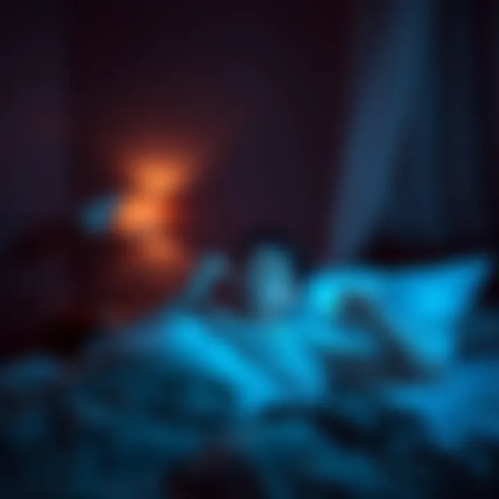 Night Sweats in a Sleep Environment Illustration of a person experiencing night sweats in a dark bedroom