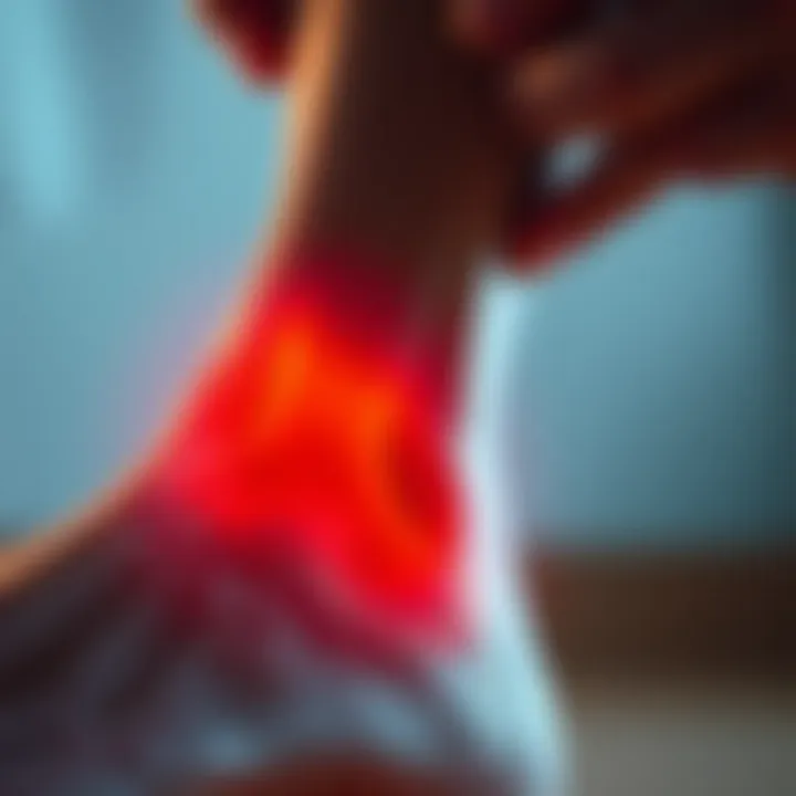 Inflamed Ankle Examination Close-up view of a swollen ankle highlighting inflammation