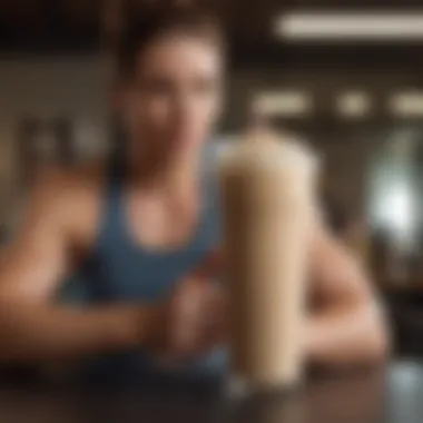 An individual enjoying a protein shake in a fitness setting.