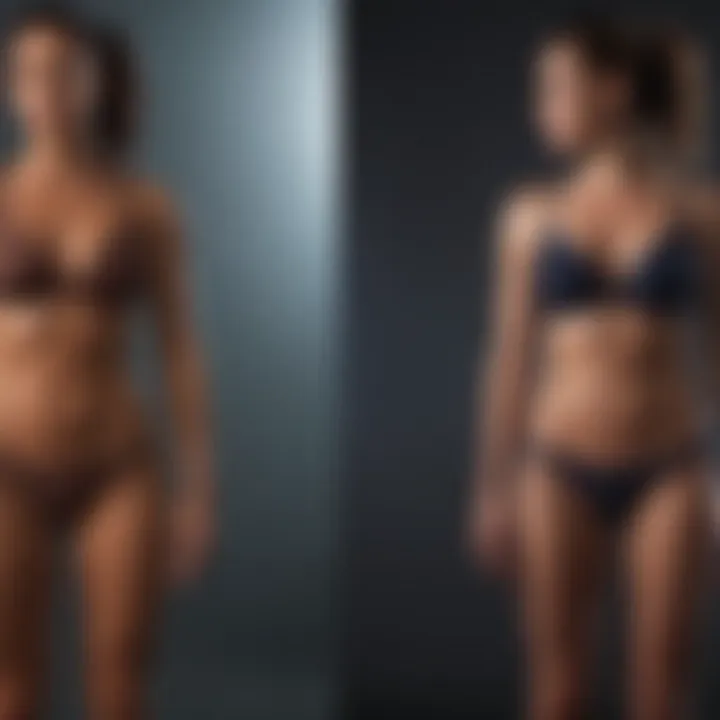 Before and after silhouette highlighting body composition