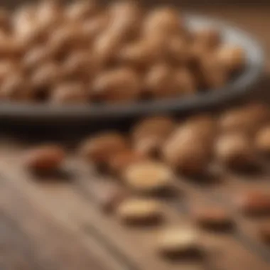 A close-up of almonds and walnuts on a wooden surface