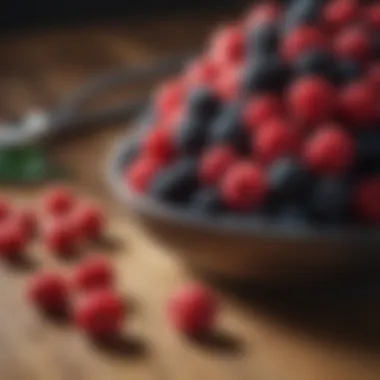 An elegant display of berries on a wooden table, highlighting their freshness and appeal.