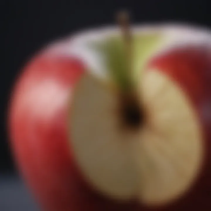 A close-up of a sliced apple revealing its crisp texture and juicy interior.