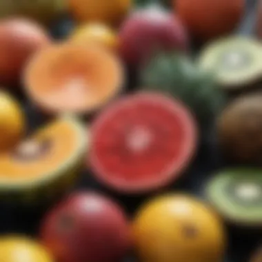 Tropical Fruit Assortment A vibrant assortment of tropical fruits showcasing their rich colors and textures.