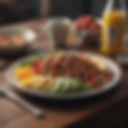 A colorful plate of food showcasing portion sizes