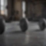 Different types of barbell sets displayed on a gym floor