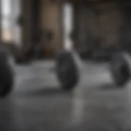 Different types of barbell sets displayed on a gym floor