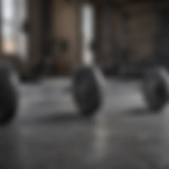 Different types of barbell sets displayed on a gym floor