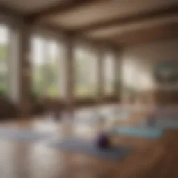 A serene yoga studio with mats arranged for practice